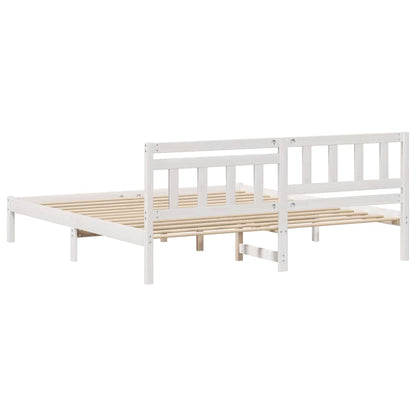 Bettgestell mit Kopfteil Weiß 200 x 200 cm Massivholz Kiefer