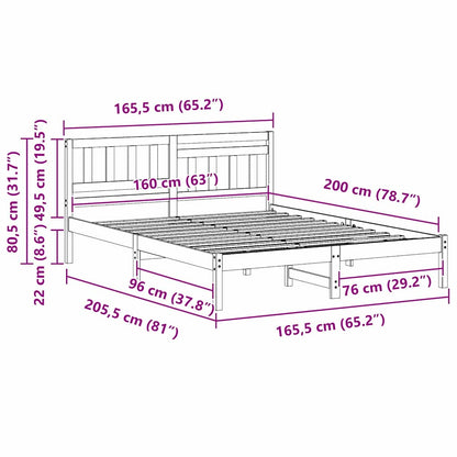 Bettrahmen Wachsbraun 160 x 200 cm Massives Kiefernholz