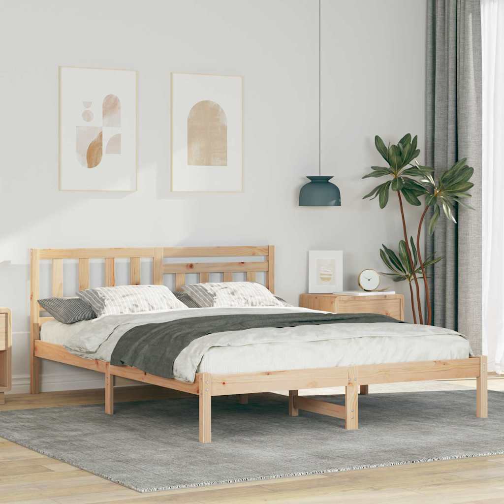 Bettgestell mit Kopfteil Braun 140 x 200 cm Massivholz Kiefer