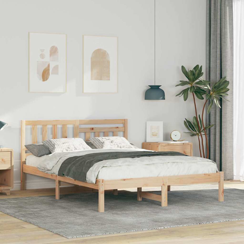 Bettgestell mit Kopfteil Braun 135 x 190 cm Massivholz Kiefer