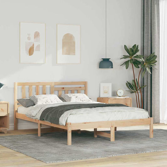 Bettgestell mit Kopfteil Braun 135 x 190 cm Massivholz Kiefer