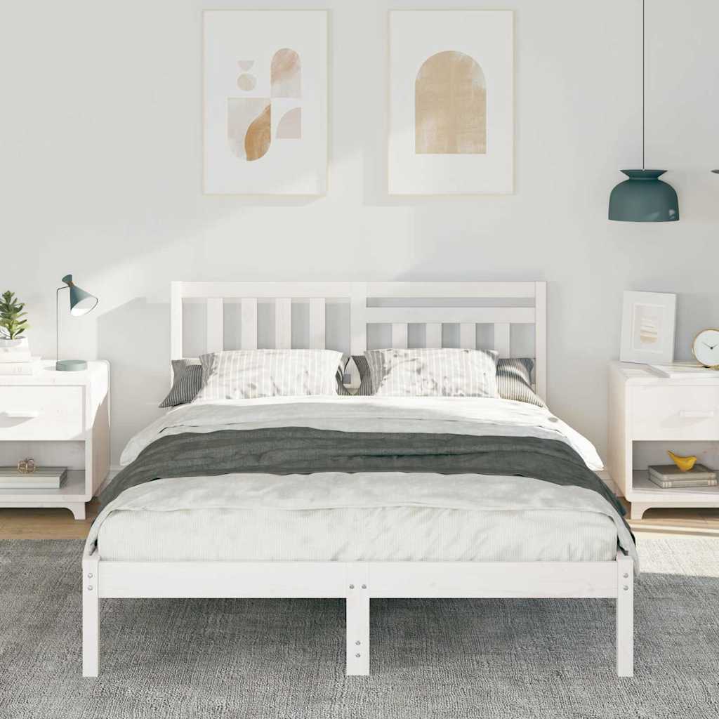 Bettgestell mit Kopfteil Weiß 135 x 190 cm Massivholz Kiefer