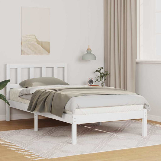 Bettgestell mit Kopfteil Weiß 75 x 190 cm Massivholz Kiefer