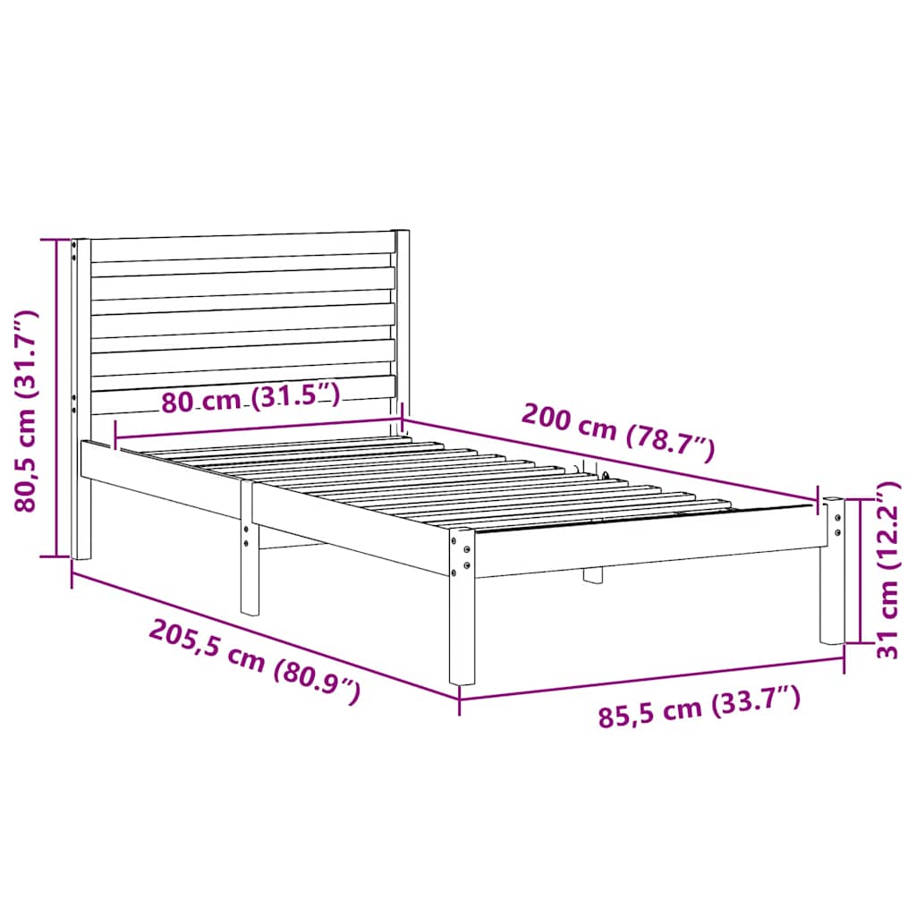 Bettgestell Wachsbraun 80 x 200 cm Massivholz Kiefer