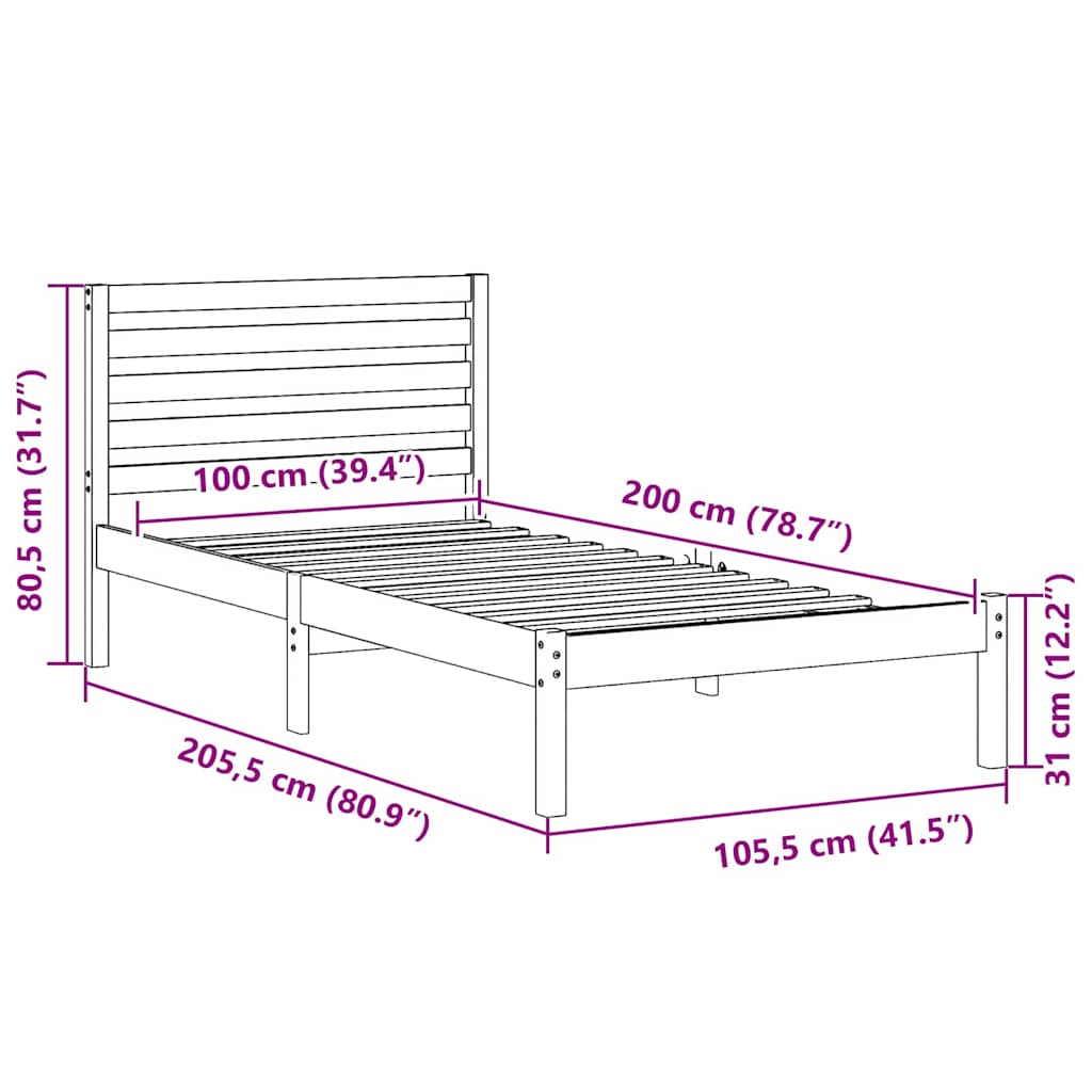 Bettgestell Wachsbraun 75 x 190 cm Massivholz Kiefer