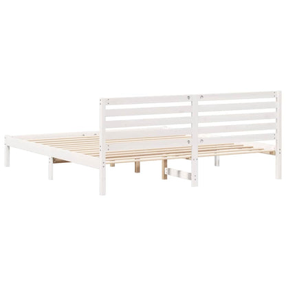Bettgestell mit Kopfteil Weiß 200 x 200 cm Massivholz Kiefer