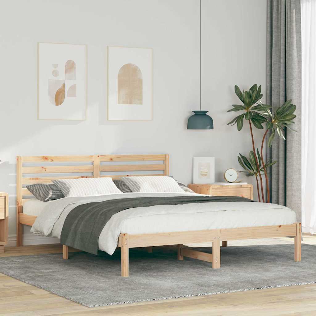Bettgestell mit Kopfteil Braun 160 x 200 cm Massivholz Kiefer