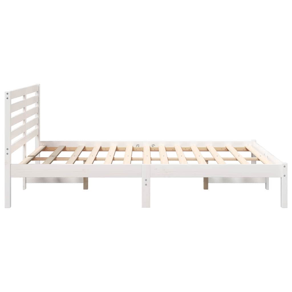 Bettgestell mit Kopfteil Weiß 140 x 190 cm Massivholz Kiefer