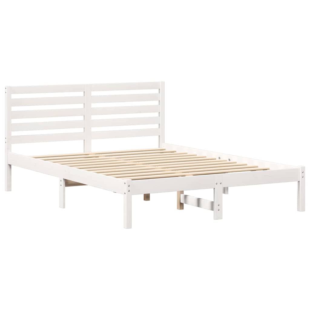 Bettgestell mit Kopfteil Weiß 135 x 190 cm Massivholz Kiefer