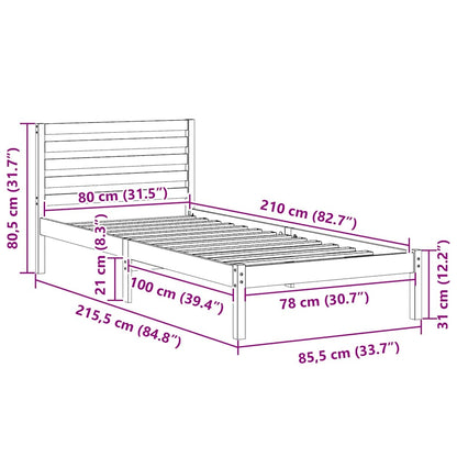 Bettgestell mit Kopfteil Weiß 80 x 210 cm Massivholz Kiefer