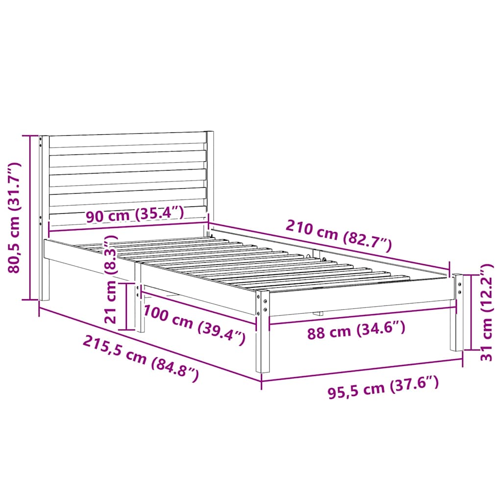 Bettgestell Wachsbraun 90 x 210 cm Massivholz Kiefer