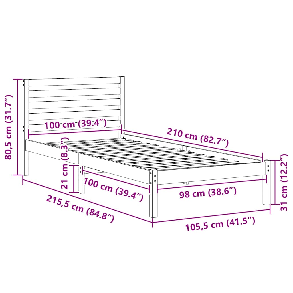 Bettgestell mit Kopfteil Braun 100 x 210 cm Massivholz Kiefer