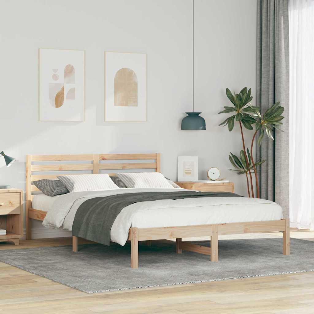 Bettgestell mit Kopfteil Braun 140 x 210 cm Massivholz Kiefer