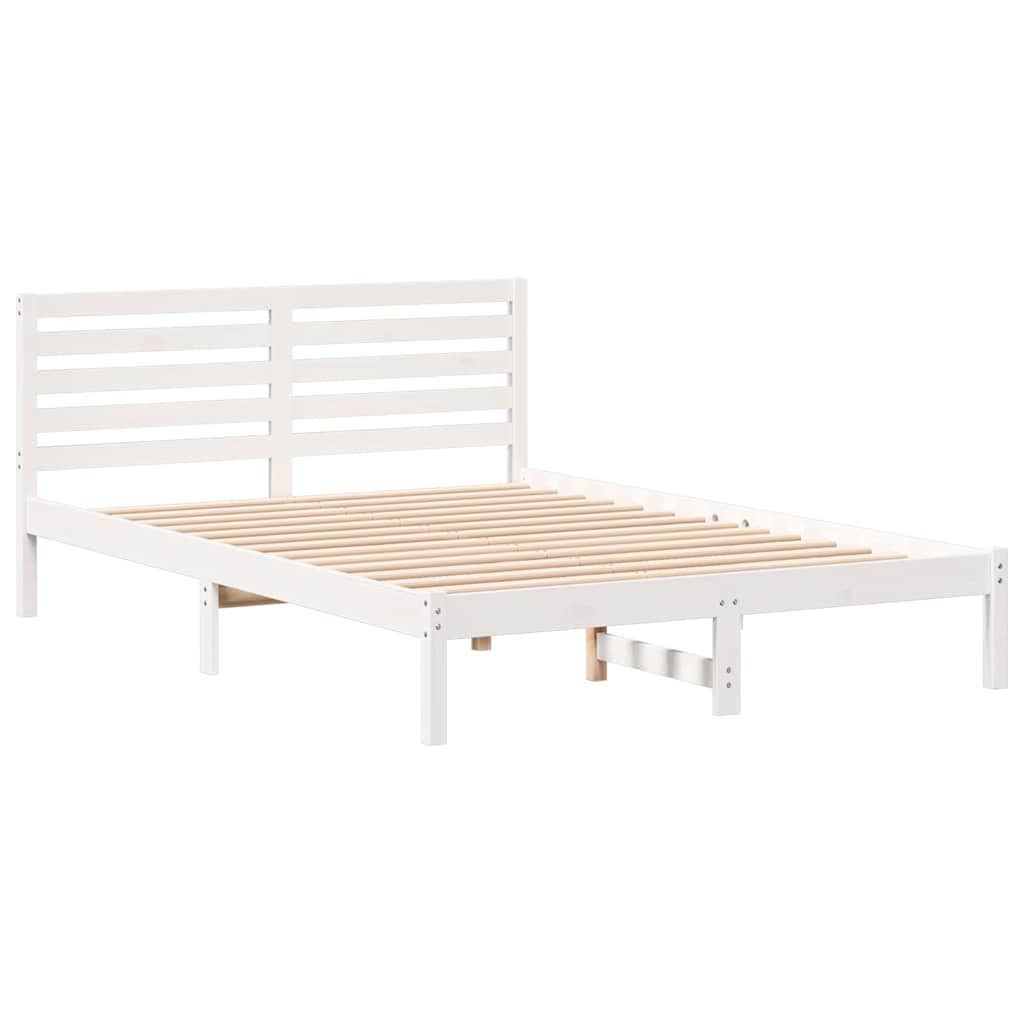 Bettgestell mit Kopfteil Weiß 140 x 210 cm Massivholz Kiefer