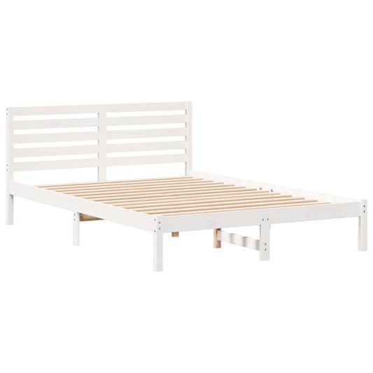 Bettgestell mit Kopfteil Weiß 140 x 210 cm Massivholz Kiefer