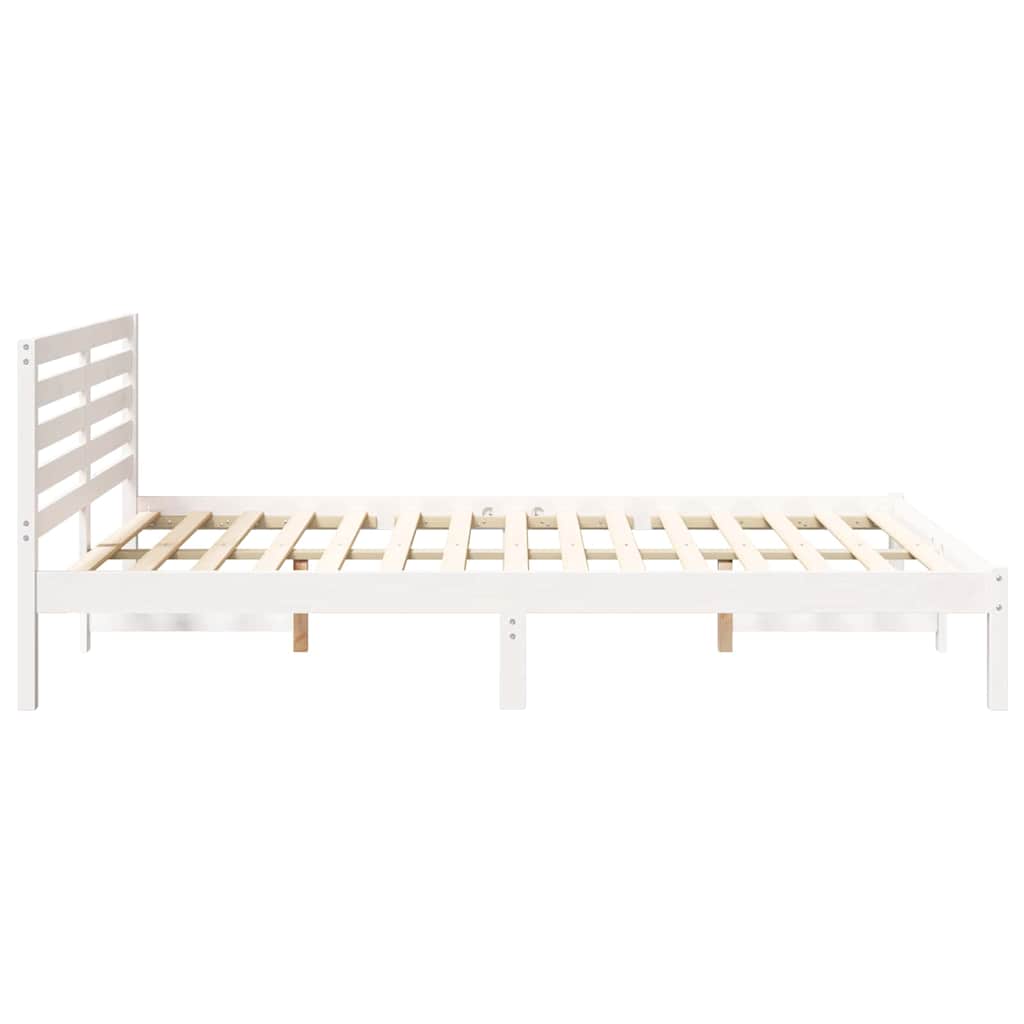 Bettgestell mit Kopfteil Weiß 140 x 210 cm Massivholz Kiefer