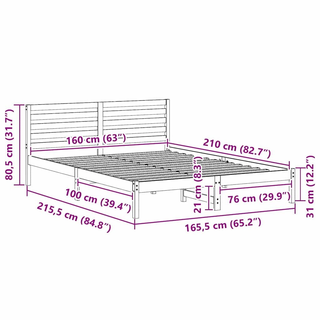 Bettgestell mit Kopfteil Braun 160 x 210 cm Massivholz Kiefer