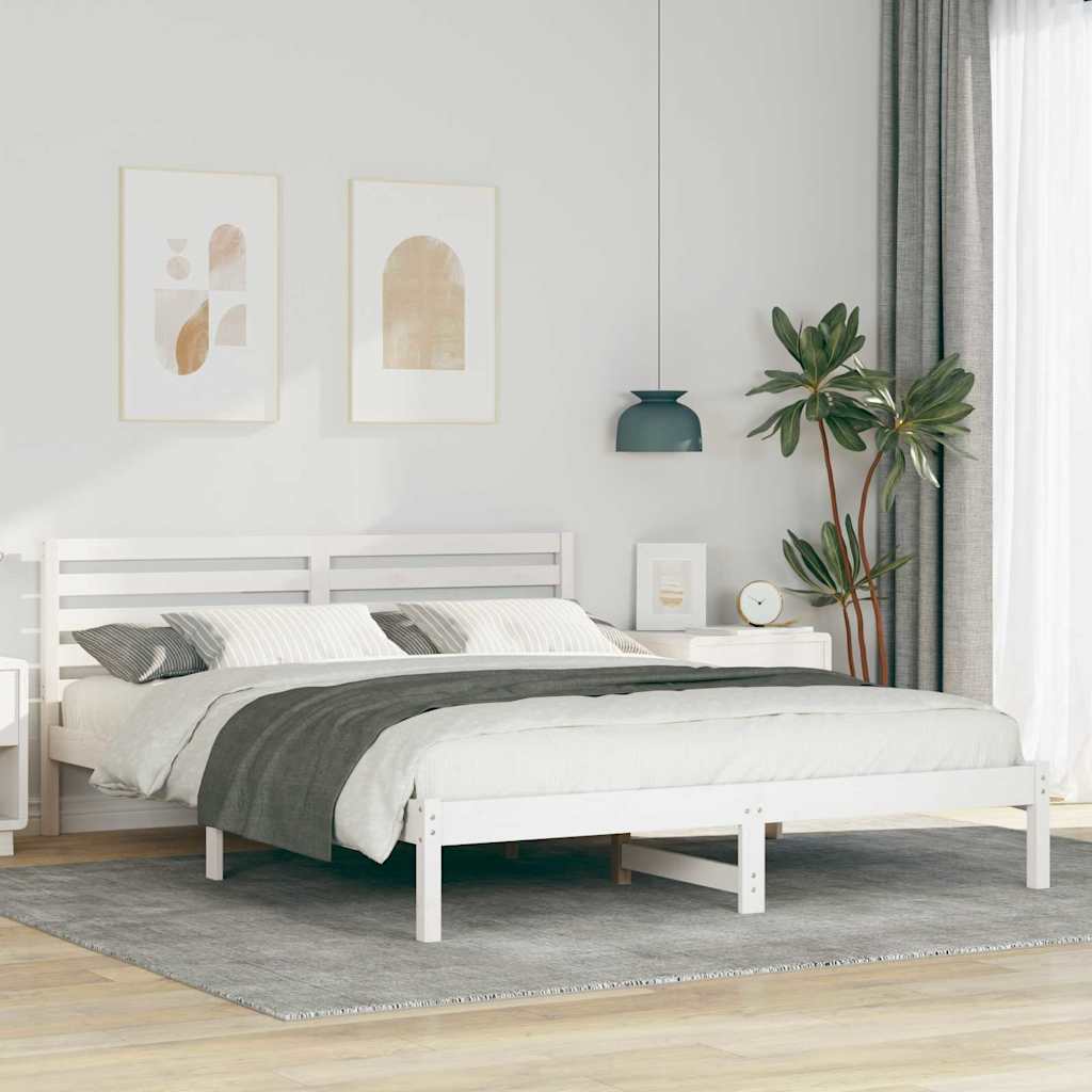 Bettgestell mit Kopfteil Weiß 160 x 210 cm Massivholz Kiefer