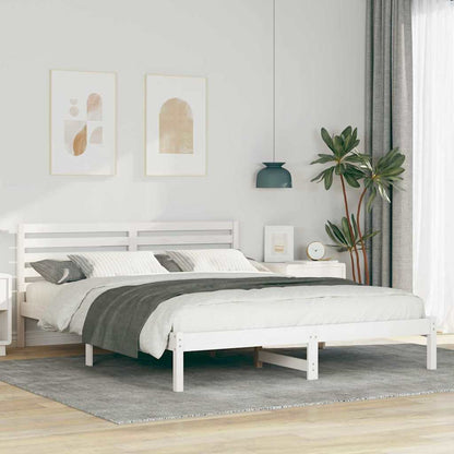 Bettgestell mit Kopfteil Weiß 160 x 210 cm Massivholz Kiefer