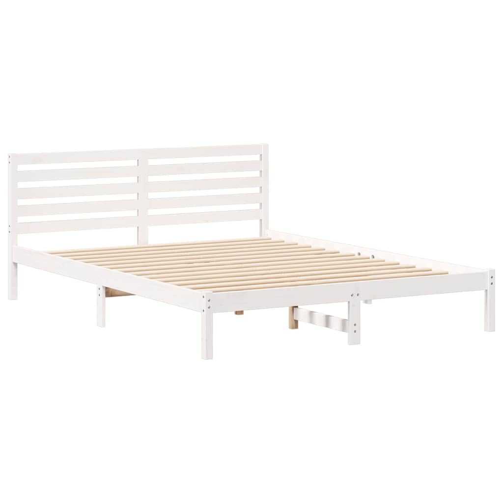 Bettgestell mit Kopfteil Weiß 160 x 210 cm Massivholz Kiefer