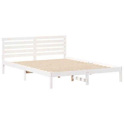 Bettgestell mit Kopfteil Weiß 160 x 210 cm Massivholz Kiefer