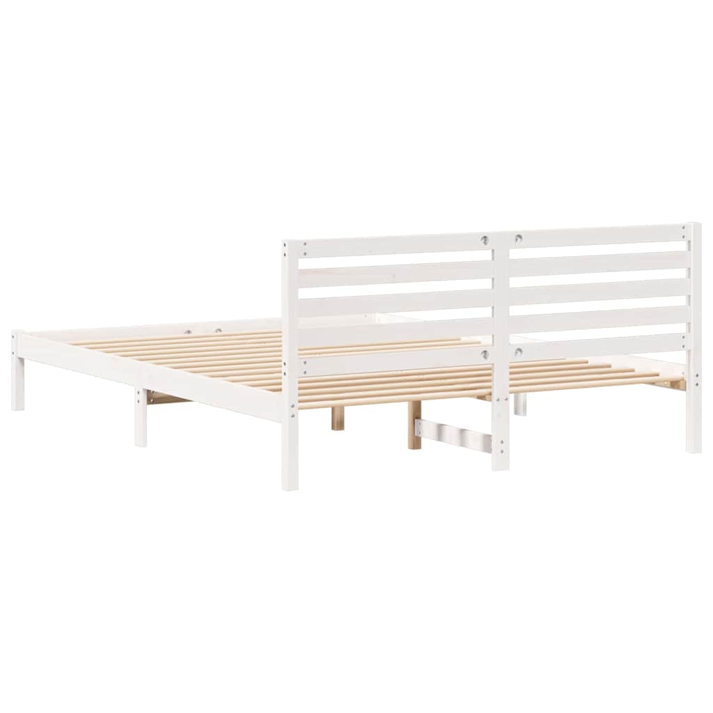 Bettgestell mit Kopfteil Weiß 160 x 210 cm Massivholz Kiefer