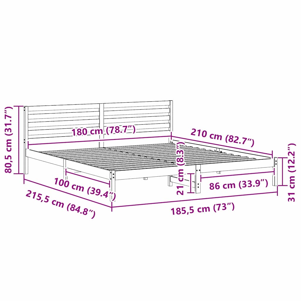 Bettgestell mit Kopfteil Braun 180 x 210 cm Massivholz Kiefer