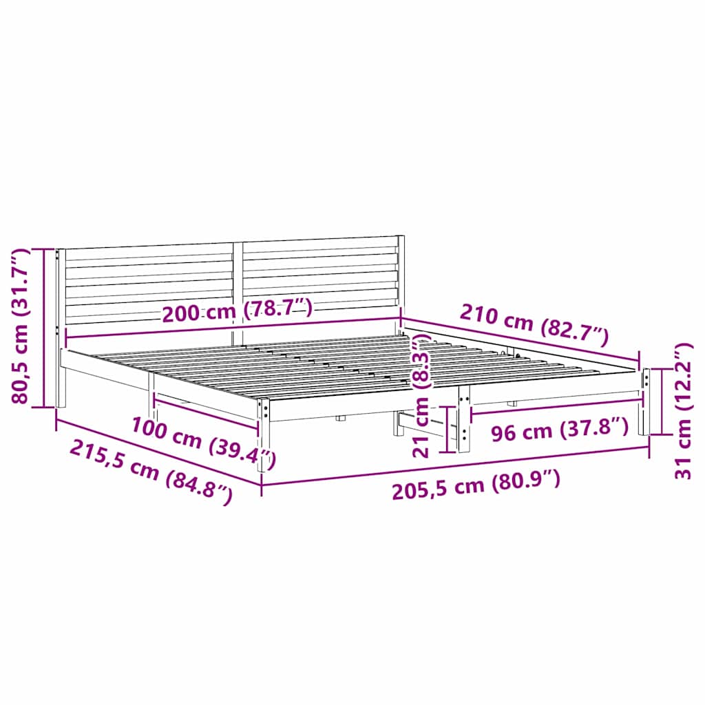 Bettgestell mit Kopfteil Braun 200 x 210 cm Massivholz Kiefer