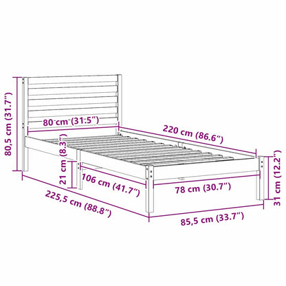 Bettgestell mit Kopfteil Braun 80 x 220 cm Massivholz Kiefer