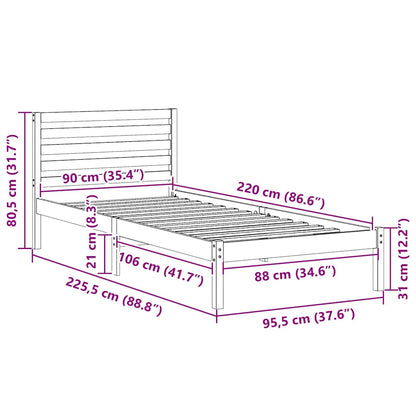 Bettgestell Wachsbraun 90 x 220 cm Massivholz Kiefer