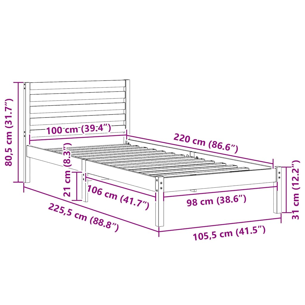 Bettgestell mit Kopfteil Braun 100 x 220 cm Massivholz Kiefer