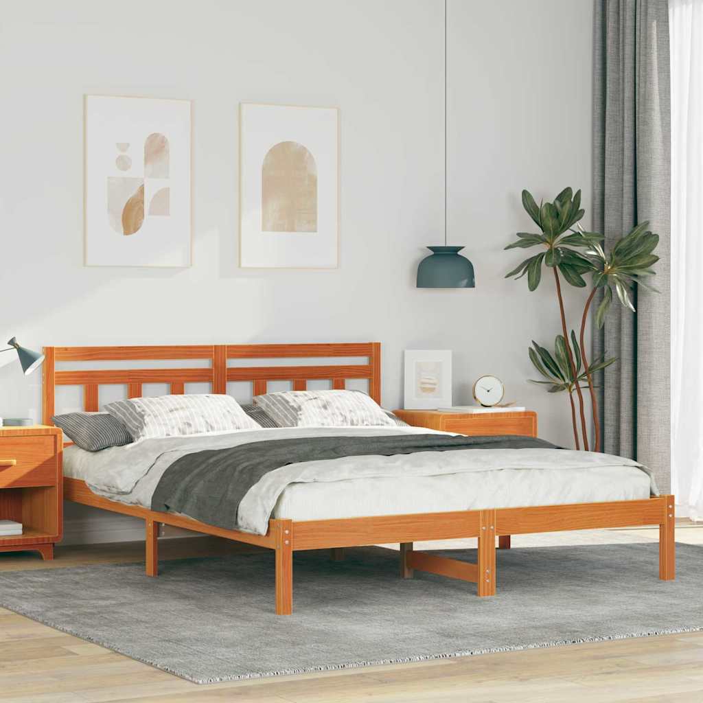 Bettgestell mit Kopfteil Braun Massivholz Kiefer