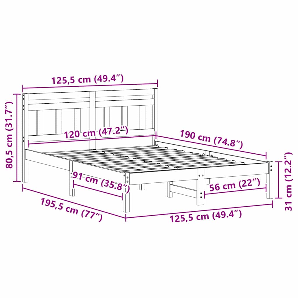 Bettgestell mit Kopfteil Weiß Kiefernholz