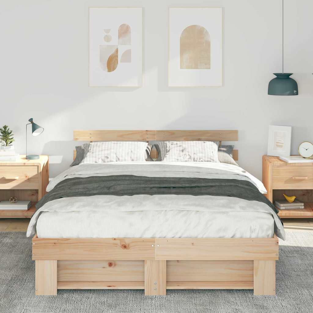 Bettgestell mit Kopfteil Braun 160 x 200 cm Massivholz Kiefer