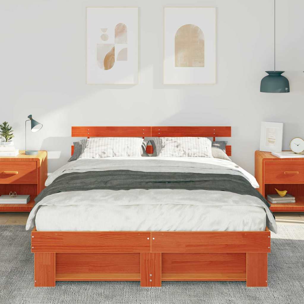 Bettgestell Wachsbraun 150 x 200 cm Massivholz Kiefer