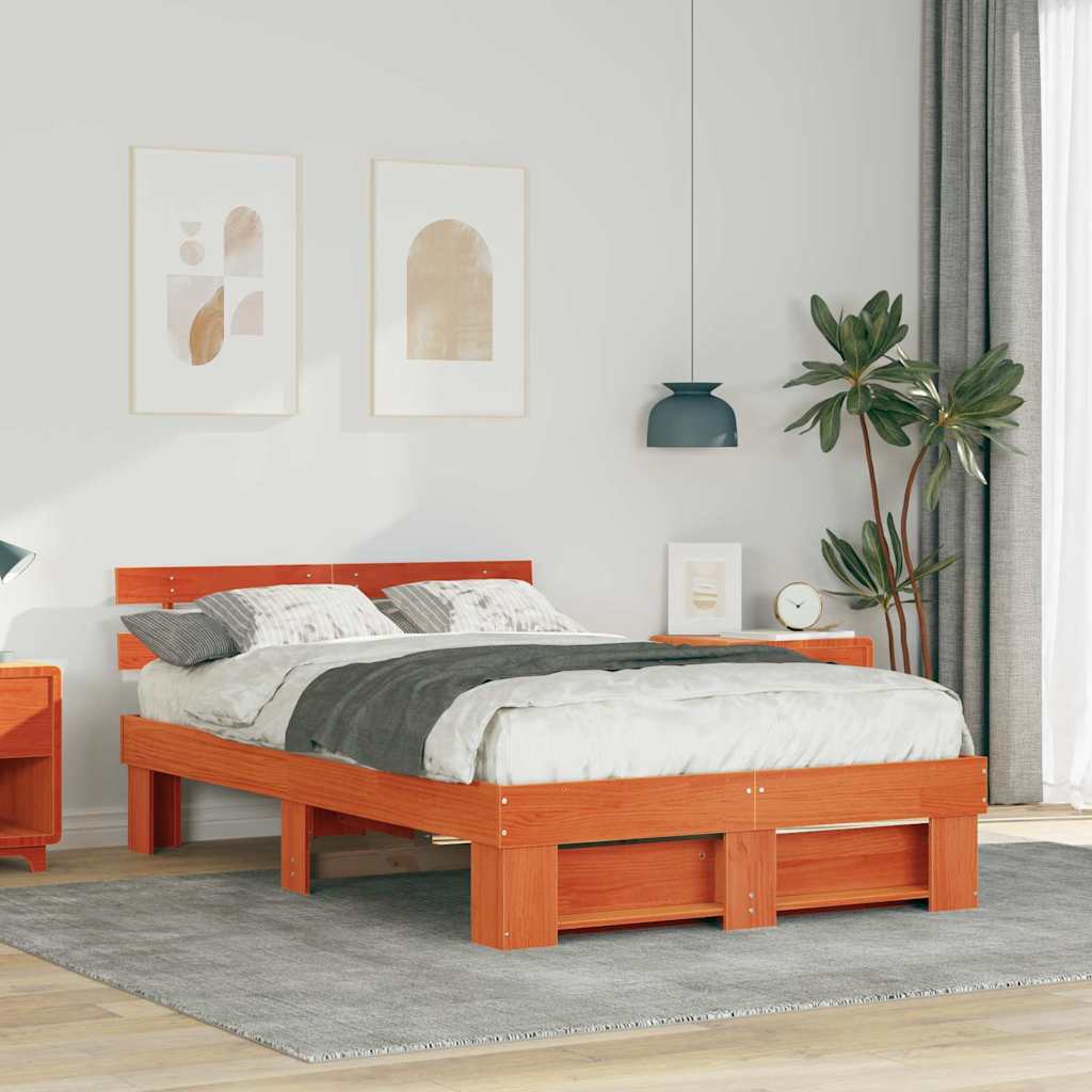 Bettgestell Wachsbraun 140 x 190 cm Massivholz Kiefer