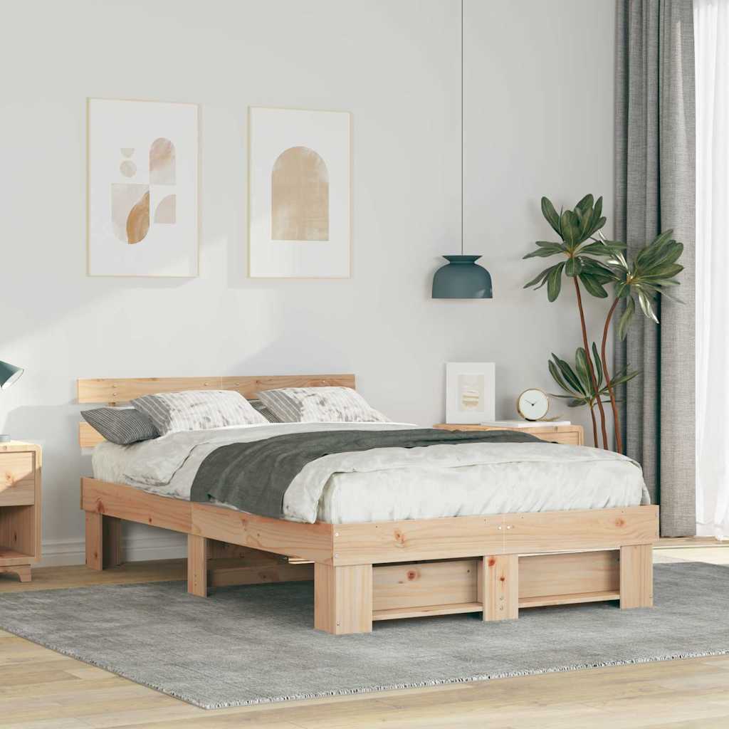 Bettgestell mit Kopfteil Braun 135 x 190 cm Massivholz Kiefer