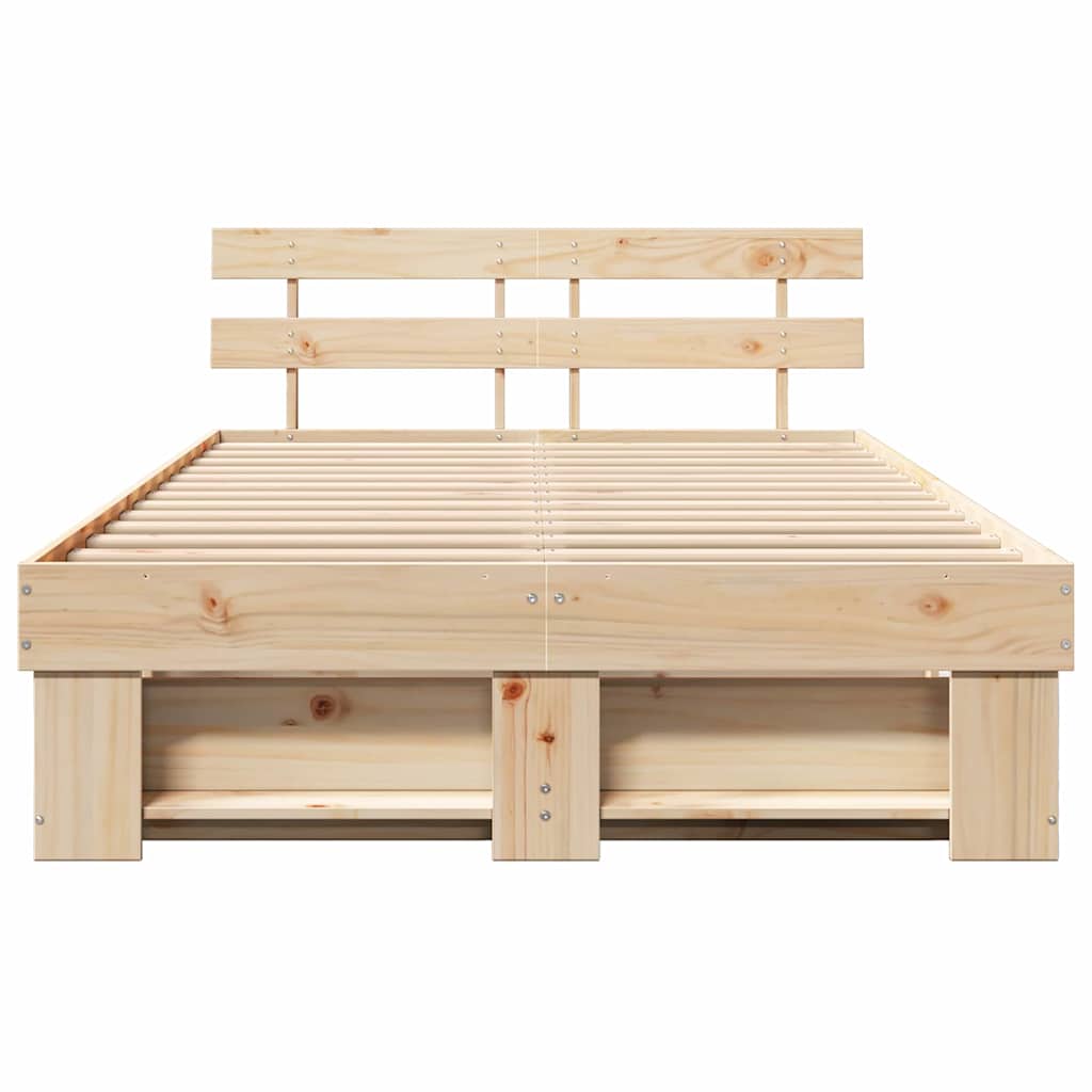 Bettgestell mit Kopfteil Braun 135 x 190 cm Massivholz Kiefer
