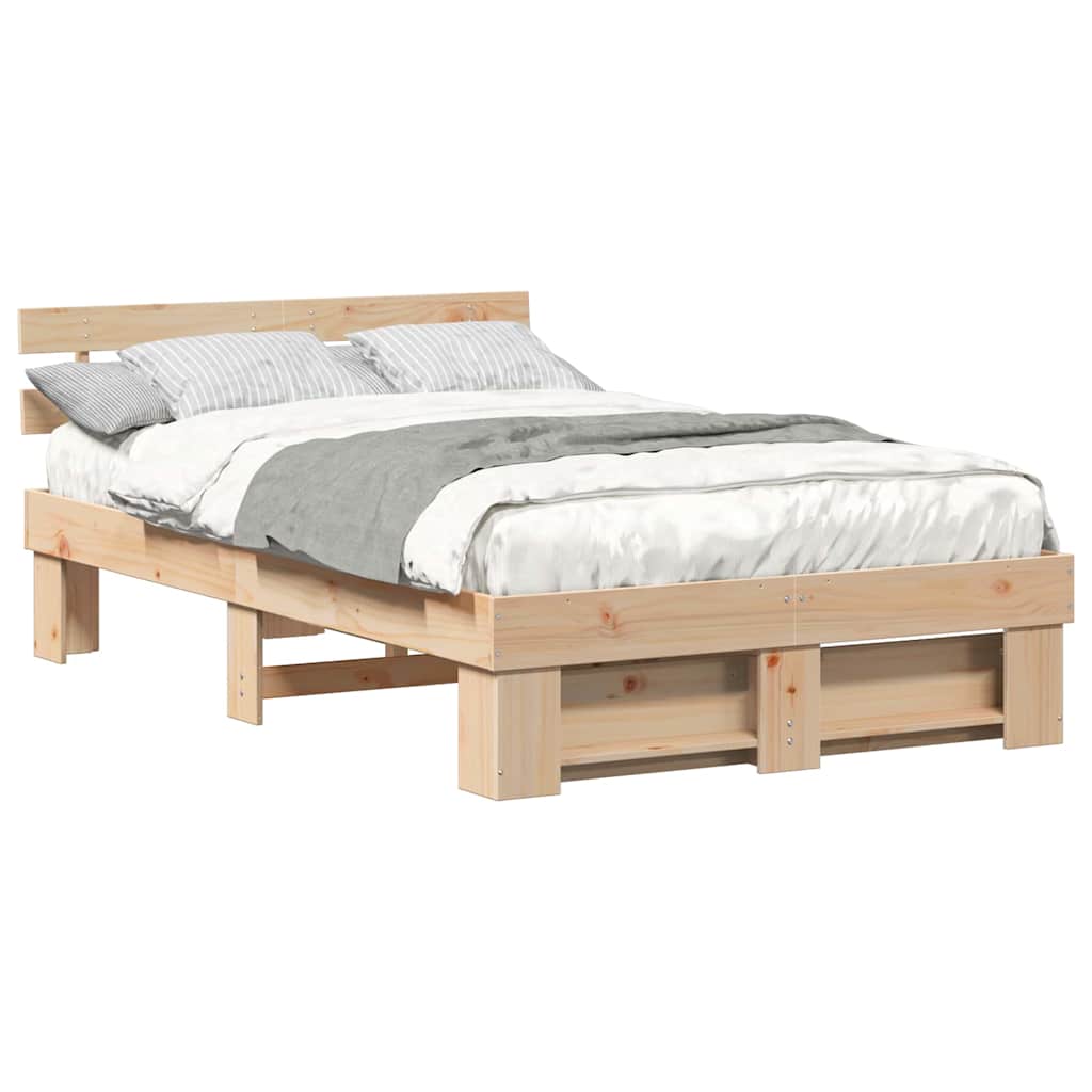 Bettgestell mit Kopfteil Braun 135 x 190 cm Massivholz Kiefer