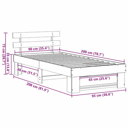 Bettgestell mit Kopfteil Braun 90 x 200 cm Massivholz Kiefer
