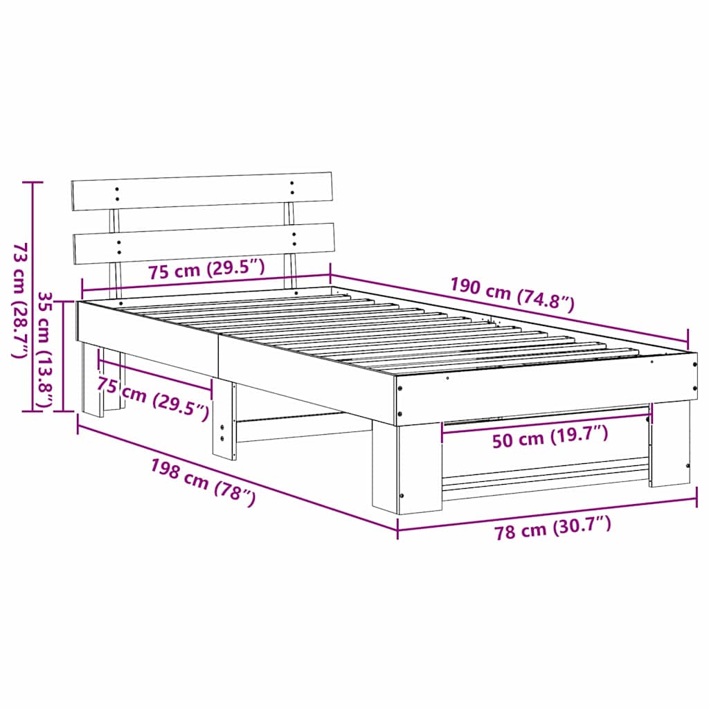 Bettgestell mit Kopfteil Braun 75 x 190 cm Massivholz Kiefer