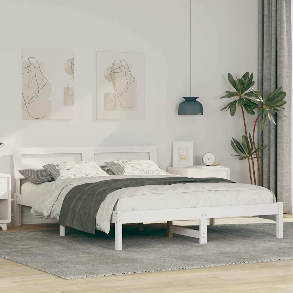 Bettgestell mit Kopfteil Weiß 160 x 200 cm Massivholz Kiefer