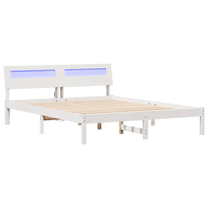 Bettgestell mit Kopfteil Weiß 150 x 200 cm Massivholz Kiefer