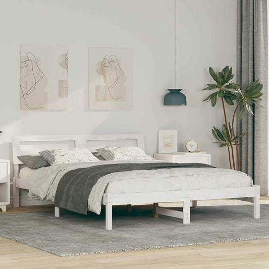 Bettgestell mit Kopfteil Weiß 140 x 200 cm Massivholz Kiefer