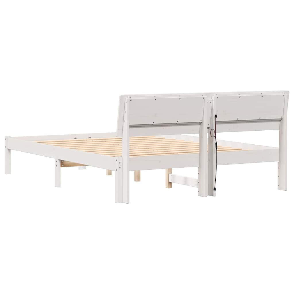 Bettgestell mit Kopfteil Weiß 140 x 190 cm Massivholz Kiefer
