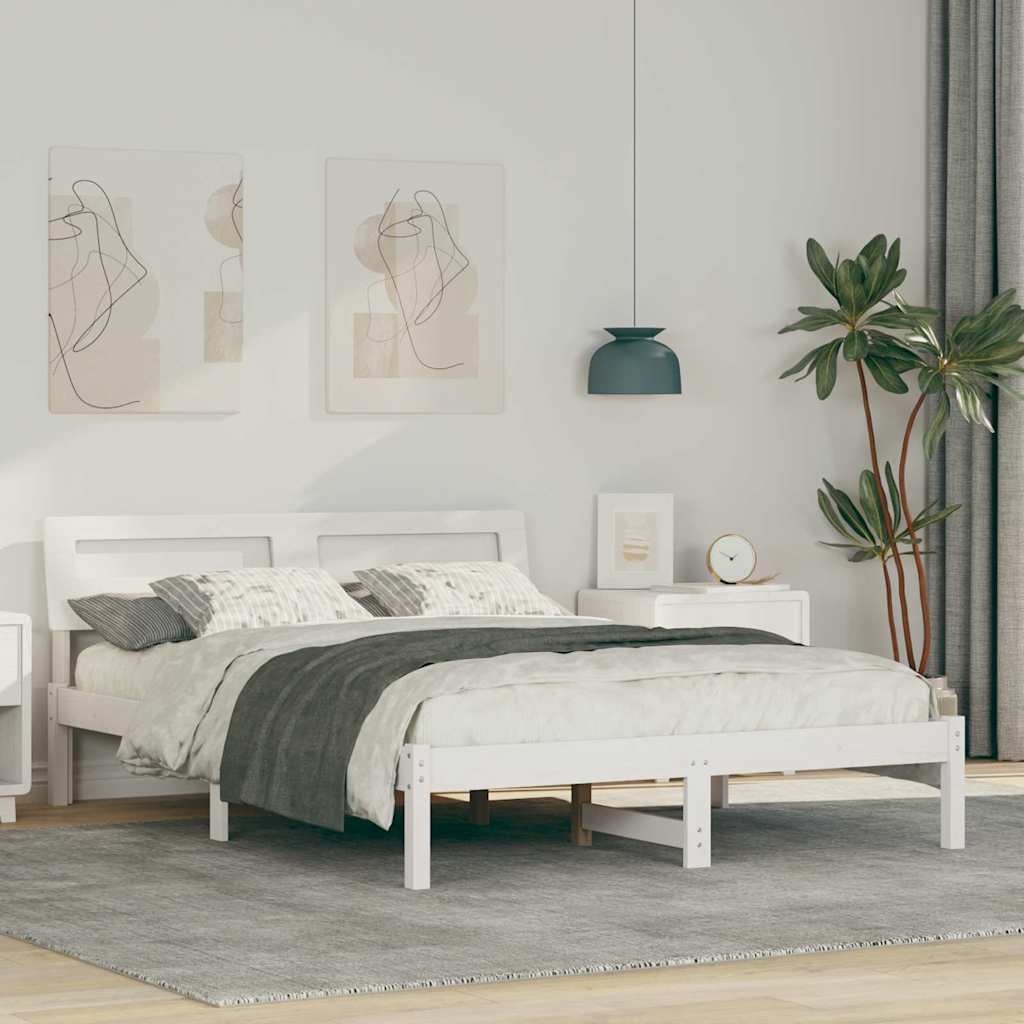 Bettgestell mit Kopfteil Weiß 135 x 190 cm Massivholz Kiefer