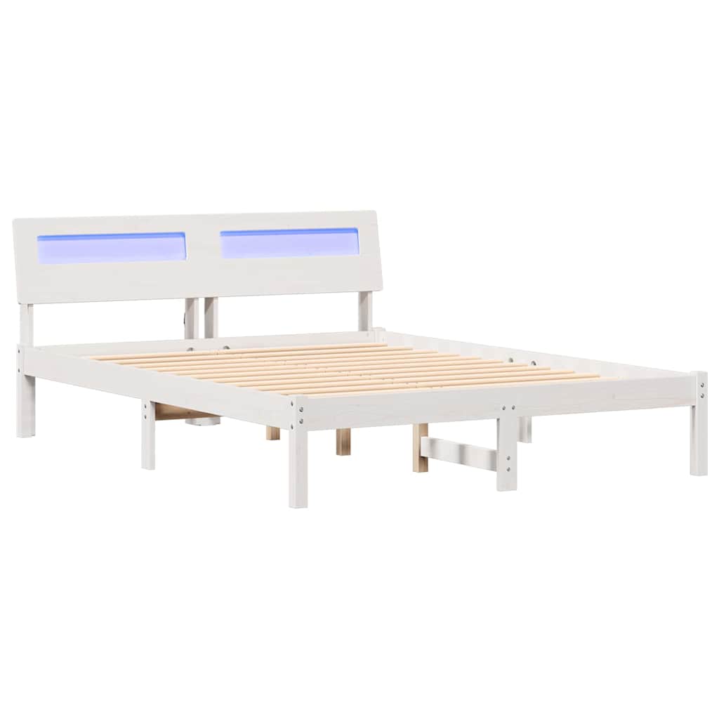 Bettgestell mit Kopfteil Weiß 135 x 190 cm Massivholz Kiefer