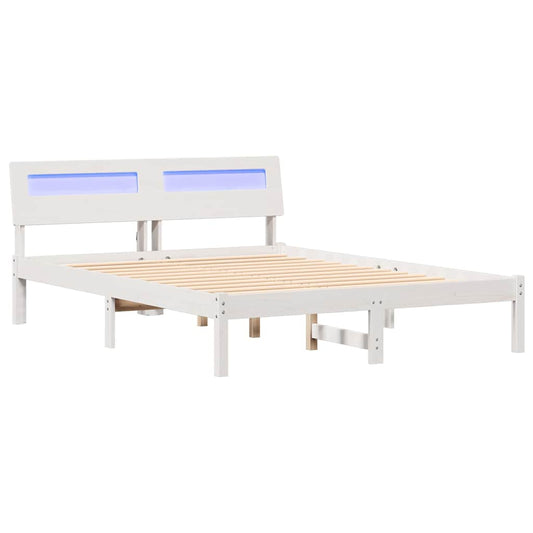 Bettgestell mit Kopfteil Weiß 135 x 190 cm Massivholz Kiefer