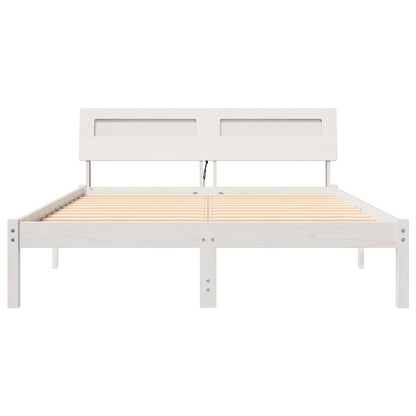 Bettgestell mit Kopfteil Weiß 135 x 190 cm Massivholz Kiefer