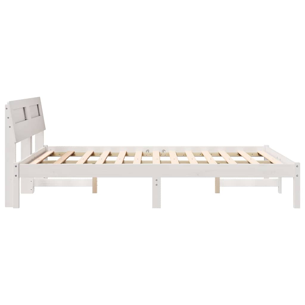 Bettgestell mit Kopfteil Weiß 135 x 190 cm Massivholz Kiefer